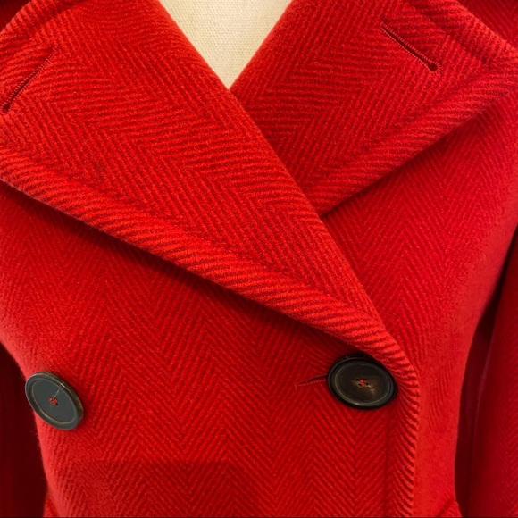 Akris Punto red wool/angora double breasted pea coat - Picture 2 of 9